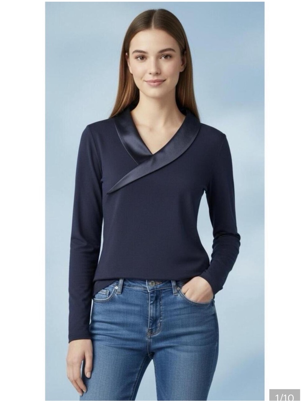 Temperley London Navy Blue Satin Collar Long Sleeve Asymmetric - Small